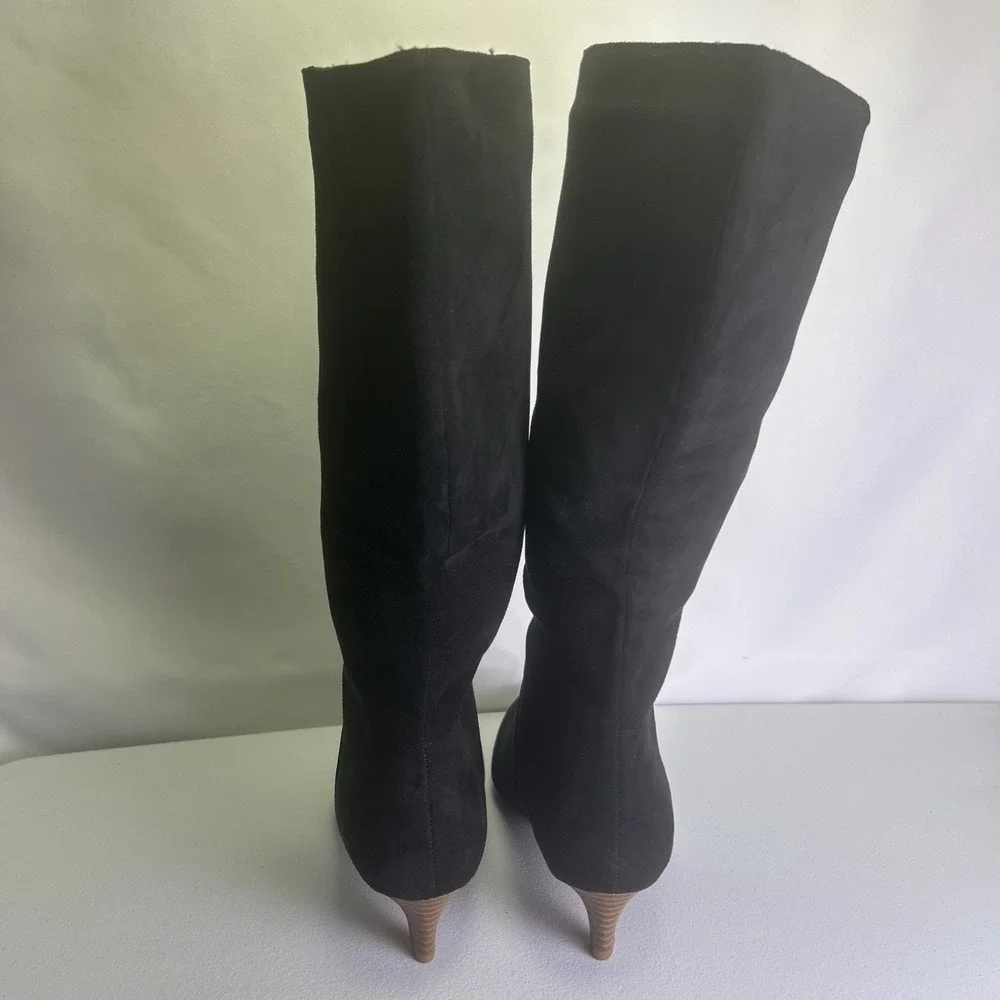 Coutgo Black Suede Knee High Boots Size 8.5 NIB Pointed Toe Kitten‎ Heel